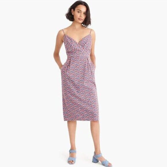J.Crew x Liberty 10 Spaghetti Strap Dress Betsy Ann Floral Print Blue Red - Picture 3 of 13